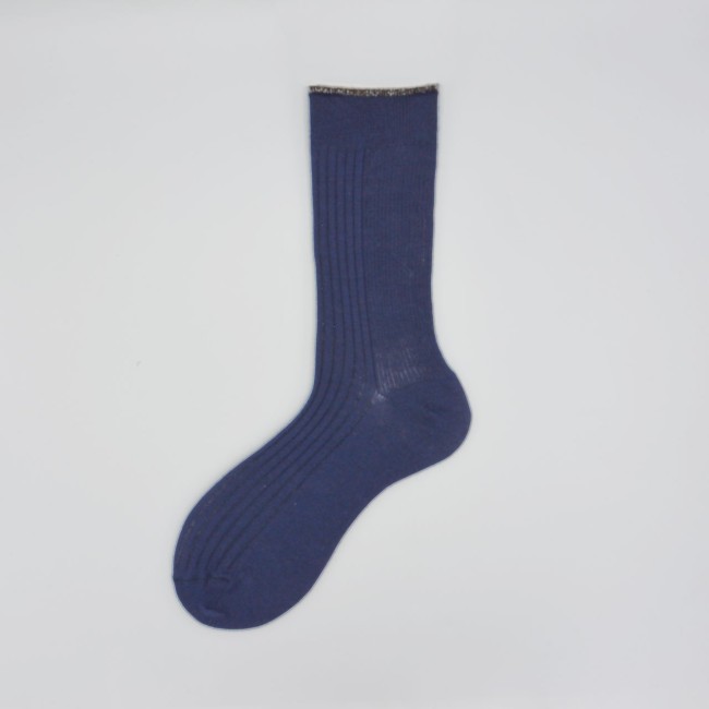 Calza corta in misto cashemere a coste e tip in lurex...