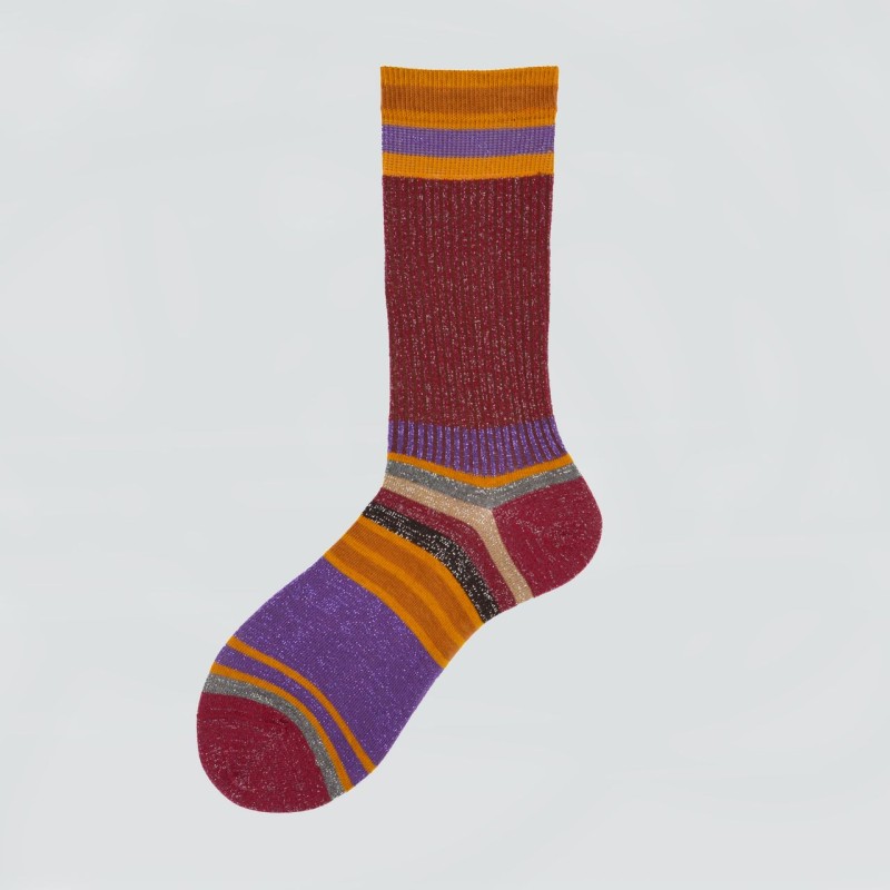 Calza corta in cotone e lurex a righe...