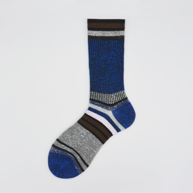 Calza corta in cotone e lurex a righe...