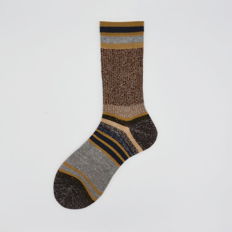 Calza corta in cotone e lurex a righe...