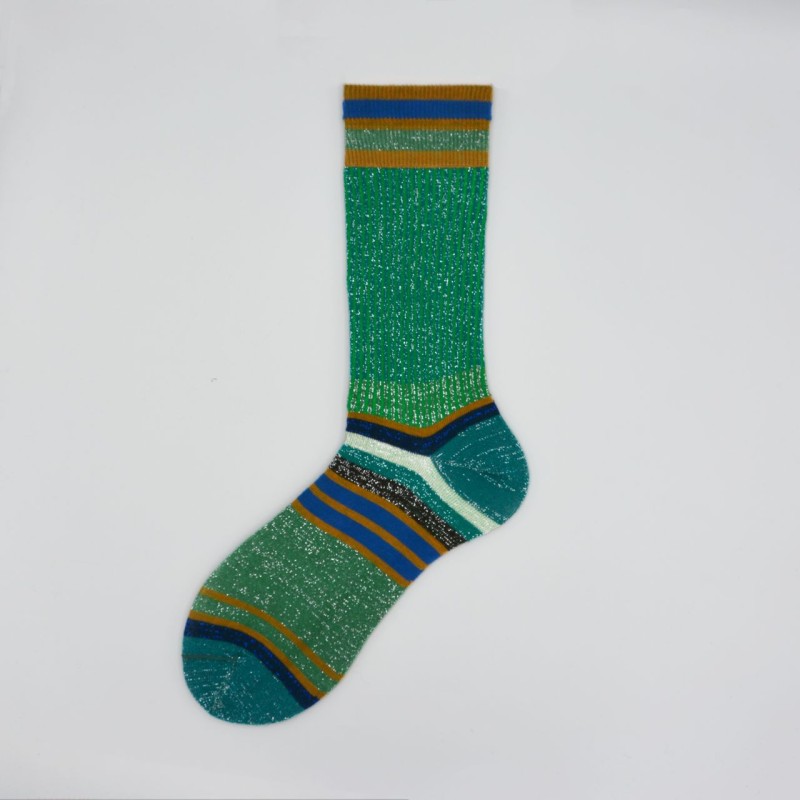 Calza corta in cotone e lurex a righe...
