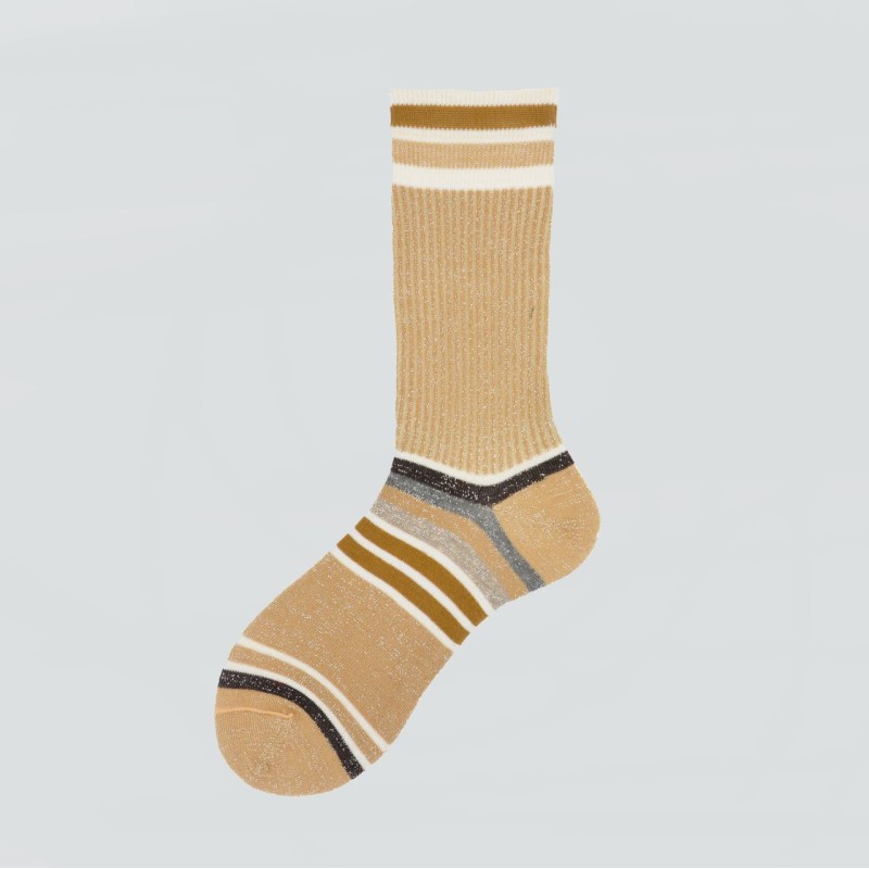 Calza corta in cotone e lurex a righe...