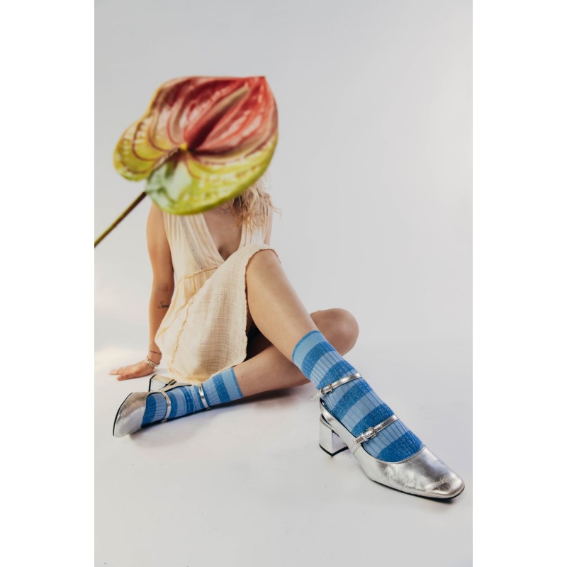 Calza corta in cotone e lurex a...