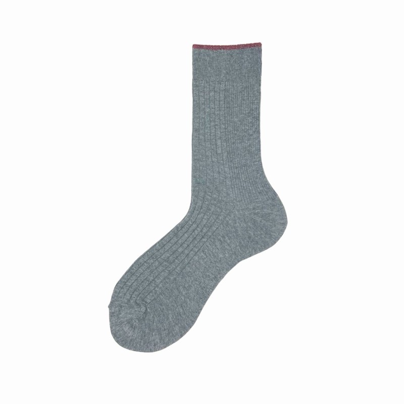 Calza corta in misto cashmere a costa...