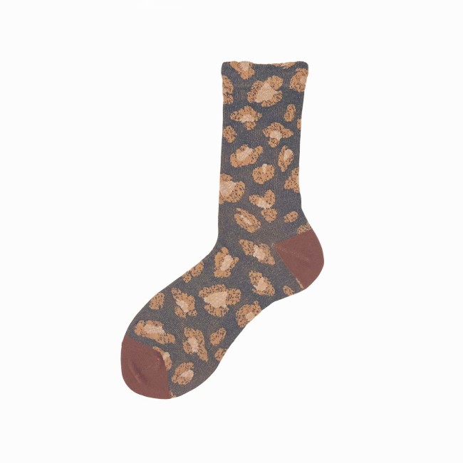 Calza corta in cotone motivo leopardato Peggy