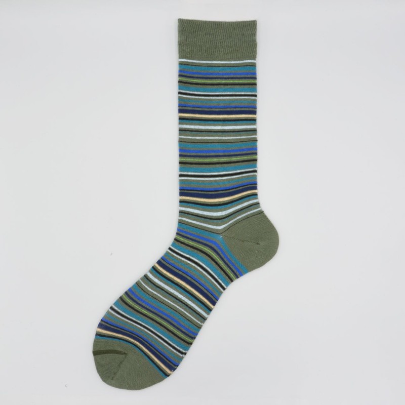 Calza corta in cotone con righe Emerald