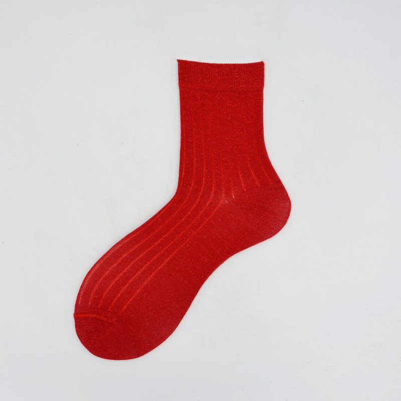 Calza corta in cotone e lurex a coste...
