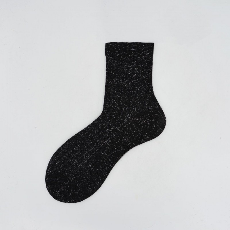 Calza corta in cotone e lurex a coste...