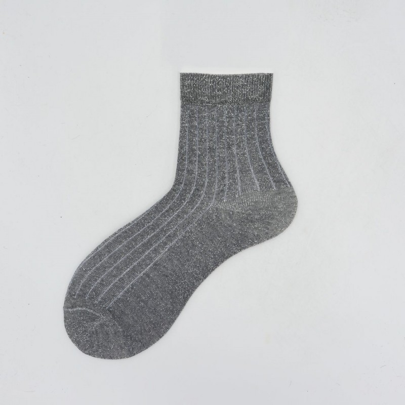 Calza corta in cotone e lurex a coste...