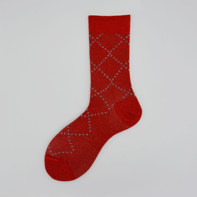 Calza corta in cotone e lurex in fantasia Check