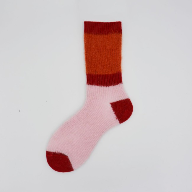 Calza corta in baby mohair e cashmere a coste e righe Clara